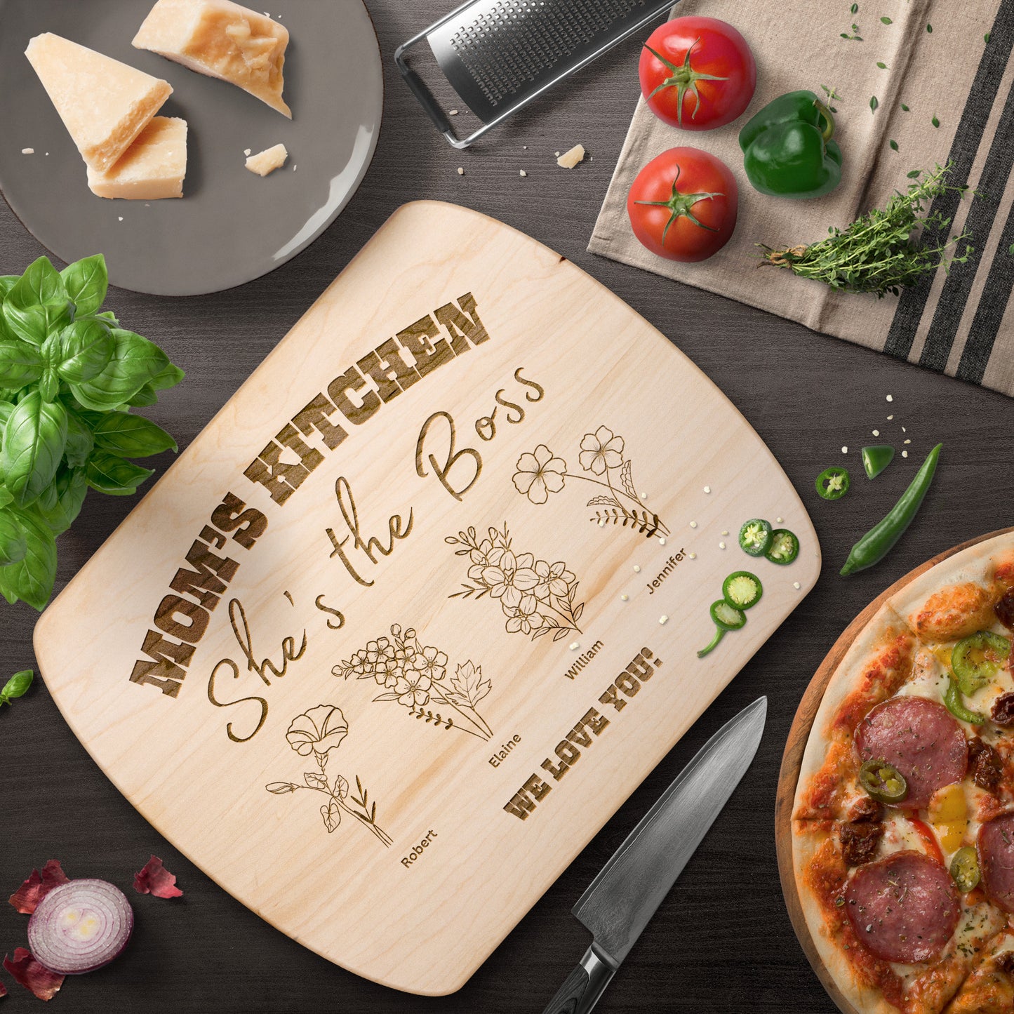 Moms Kitchen, She's the Boss Cutting Board