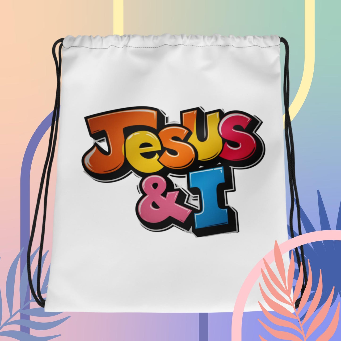 Jesus and I Fun Cartoon Type Drawstring bag